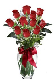 11 adet kirmizi gül vazo mika vazo içinde  Mardin 14 şubat sevgililer günü çiçek 