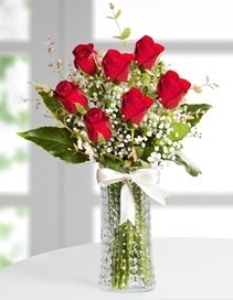 Cam vazoda 7 adet kırmızı gül  Mardin çiçek , çiçekçi , çiçekçilik 