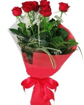 5 adet kırmızı gülden buket  Mardin kaliteli taze ve ucuz çiçekler 
