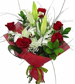 1 dal kazablanka 5 kırmızı gül buketi  Mardin kaliteli taze ve ucuz çiçekler 