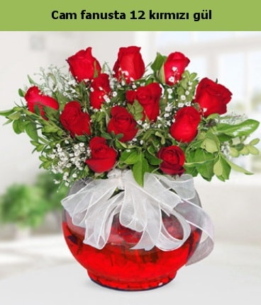 Cam içerisinde 12 adet kırmızı gül  Mardin internetten çiçek satışı 