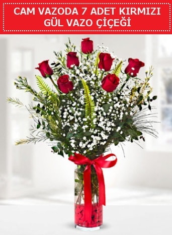 Cam vazoda 7 adet kırmızı gül çiçeği  Mardin çiçek gönderme sitemiz güvenlidir 